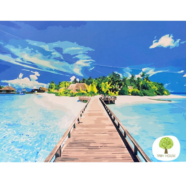 04050154 Tropical Beach Jetty Standard Size Number Painting (40*50cm)