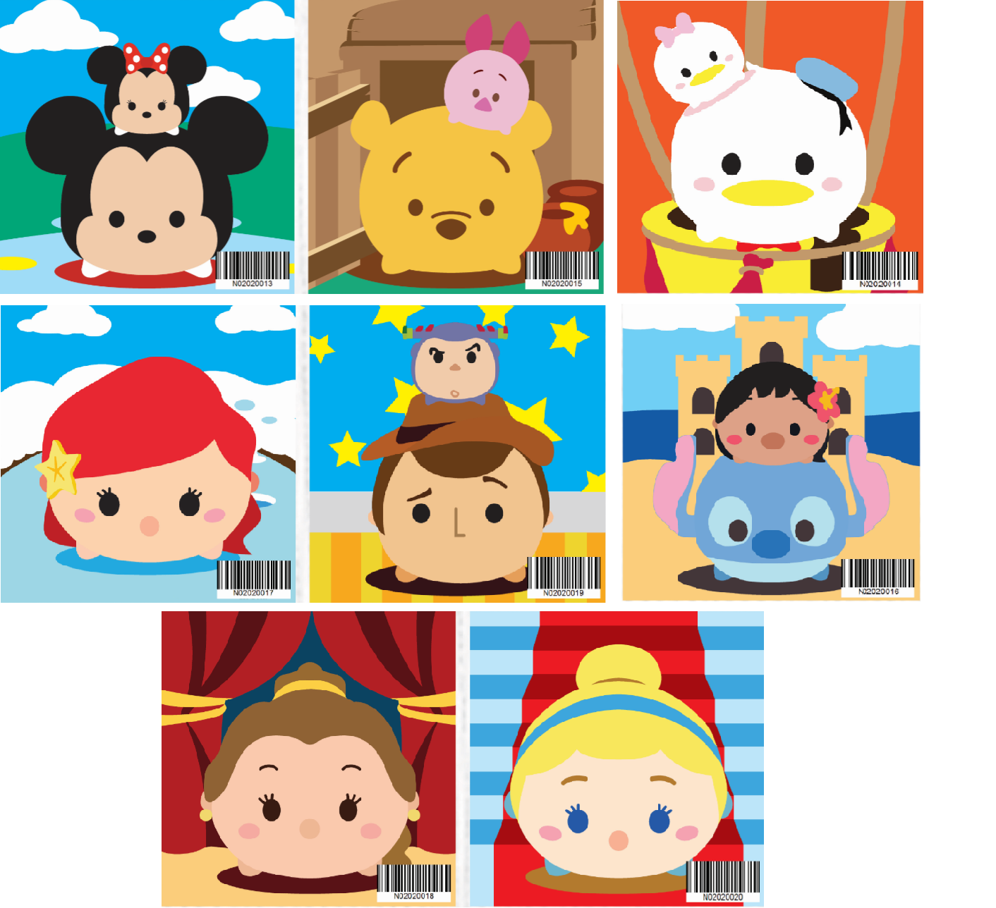 8pcs Tsum Tsum Series Small Size Number Painting (20x20cm) – Taby House